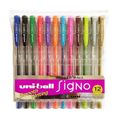 uni-ball Signo UM-100 0.7mm - 0.8mm Gel Pen | Multicolour Ink, Pack of 12